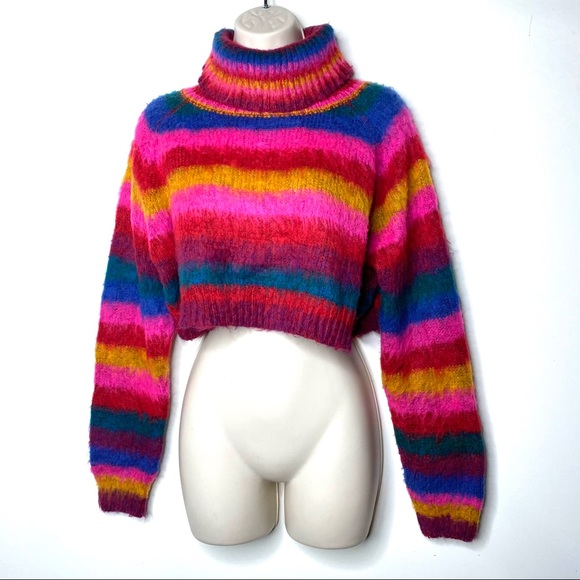 Unif rainbow furry cropped sweater 